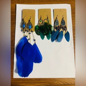 *3 PAIRS FOR $15*Elegant Blue Feather Earrings